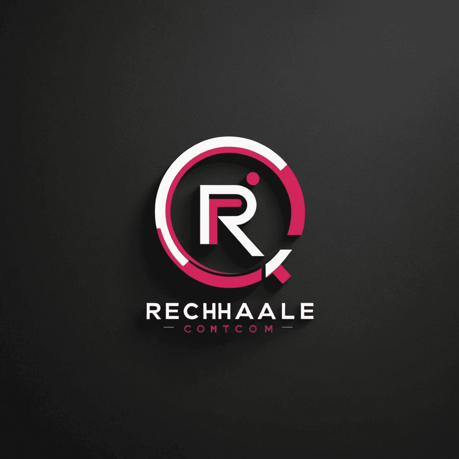 شعار rechacale_com يظهر تصميمًا حديثًا يجمع بين الأحمر والوردي والأسود والأبيض، ويعكس حلول الواجهة عبر الإنترنت