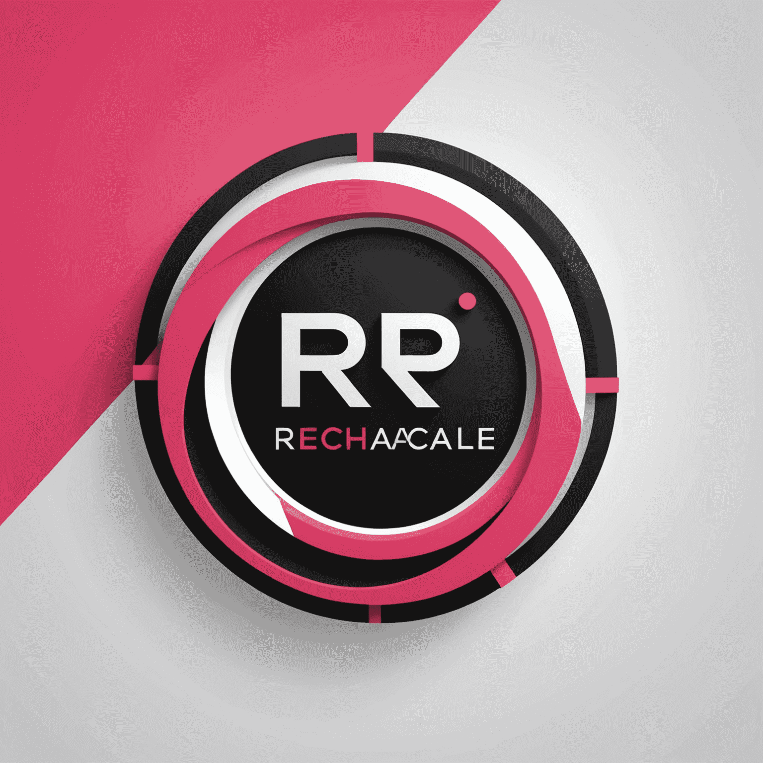 شعار rechacale_com يظهر تصميمًا حديثًا يجمع بين الأحمر والوردي والأسود والأبيض، ويعكس حلول الواجهة عبر الإنترنت