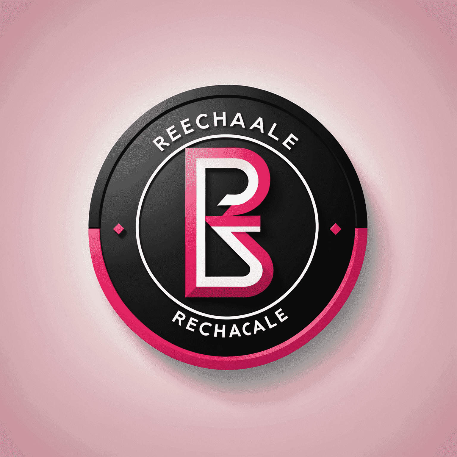شعار rechacale_com يظهر تصميمًا حديثًا يجمع بين الأحمر والوردي والأسود والأبيض، ويعكس حلول الواجهة عبر الإنترنت