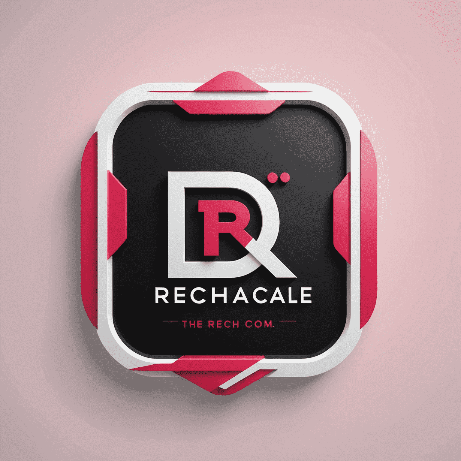 شعار rechacale_com يظهر تصميمًا حديثًا يجمع بين الأحمر والوردي والأسود والأبيض، ويعكس حلول الواجهة عبر الإنترنت
