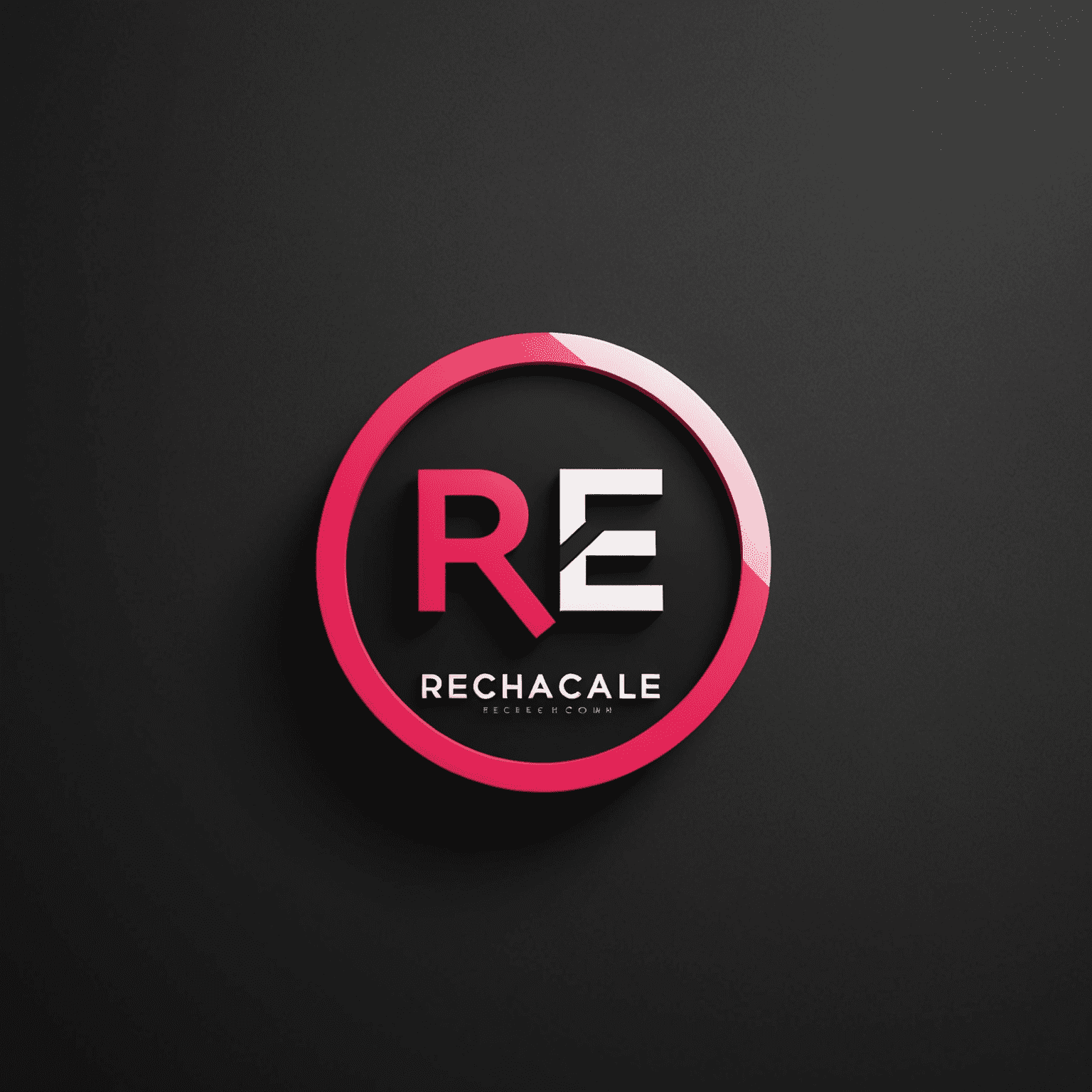 شعار rechacale_com يظهر تصميمًا حديثًا يجمع بين الأحمر والوردي والأسود والأبيض، ويعكس حلول الواجهة عبر الإنترنت