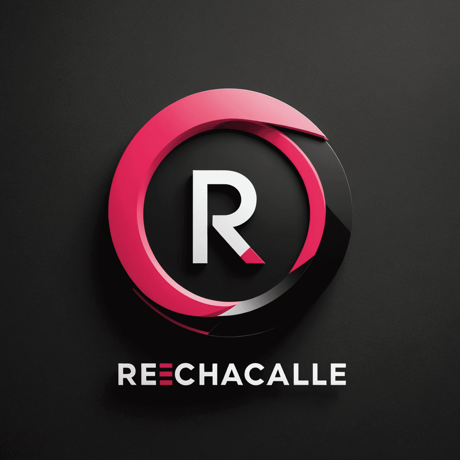 شعار rechacale_com يظهر تصميمًا حديثًا يجمع بين الأحمر والوردي والأسود والأبيض، ويعكس حلول الواجهة عبر الإنترنت