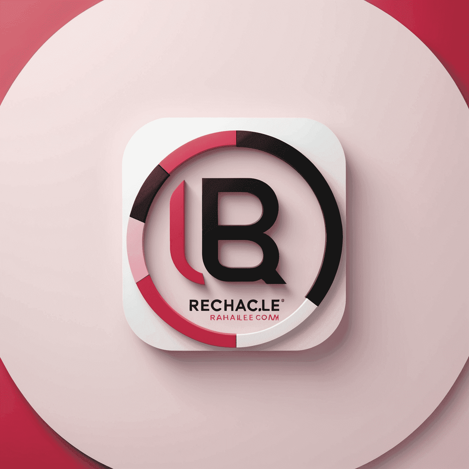 شعار rechacale_com يظهر تصميمًا حديثًا يجمع بين الأحمر والوردي والأسود والأبيض، ويعكس حلول الواجهة عبر الإنترنت