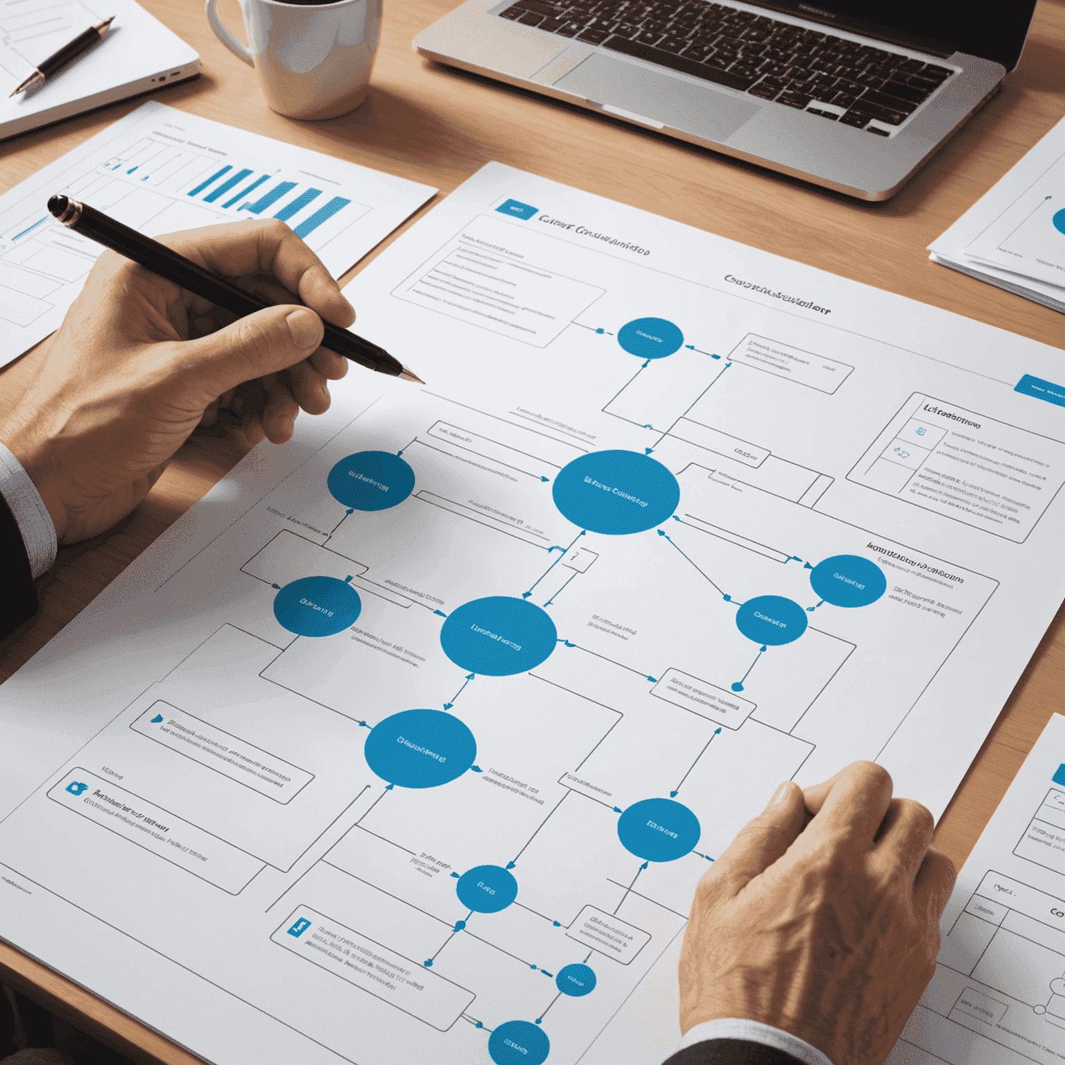 صورة توضيحية لاستشارات واجهة المستخدم تظهر مخططات تدفق المستخدم وتصميمات الواجهة